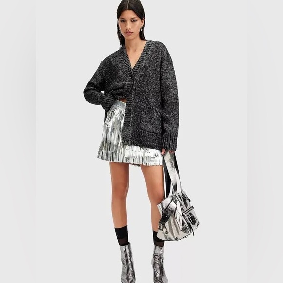AllSaints Sabrina Metallic Merino Wool Blend Cardigan - Picture 3 of 5